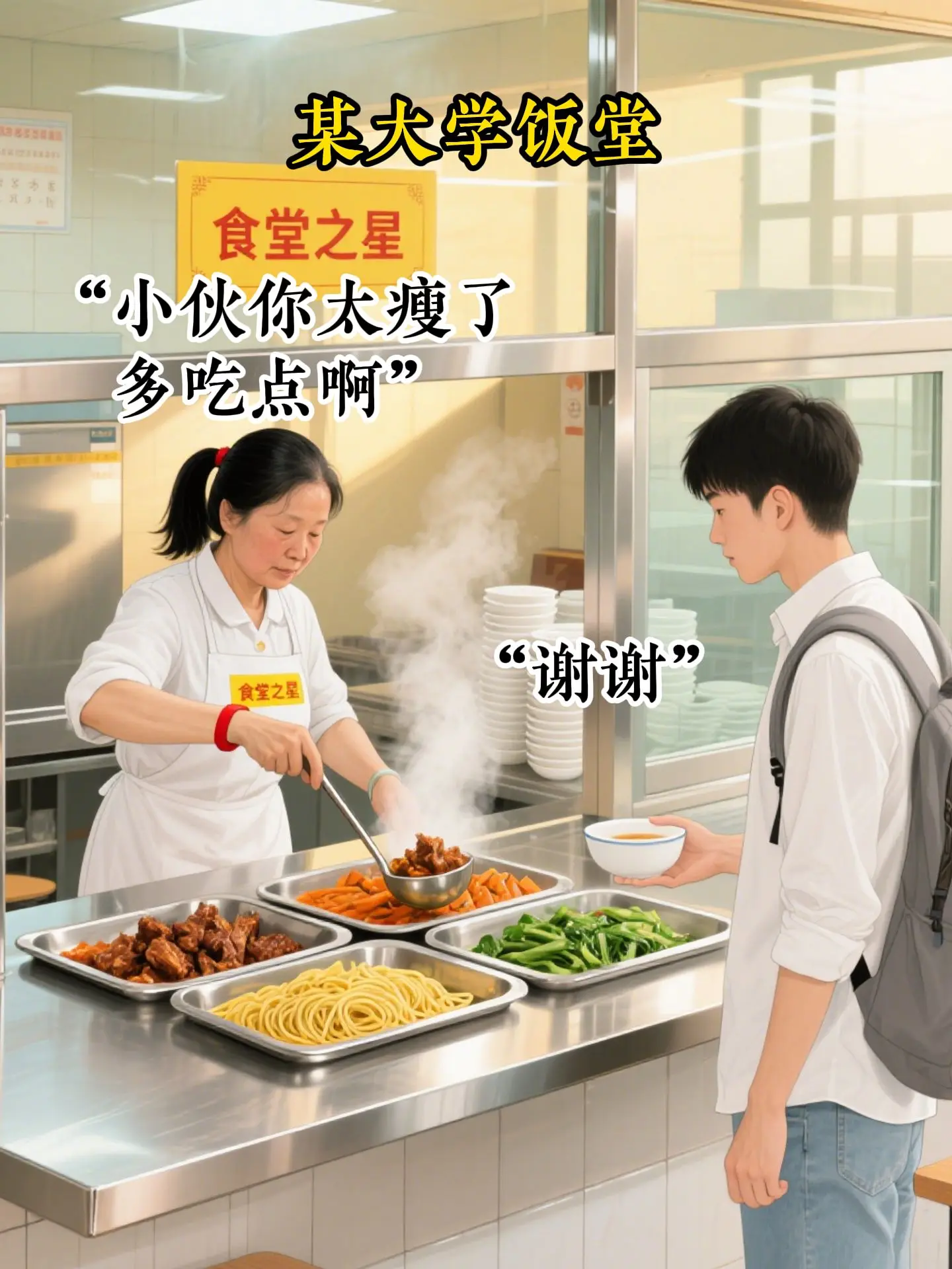 他是真饿了！男大学生谈三个食堂阿姨。