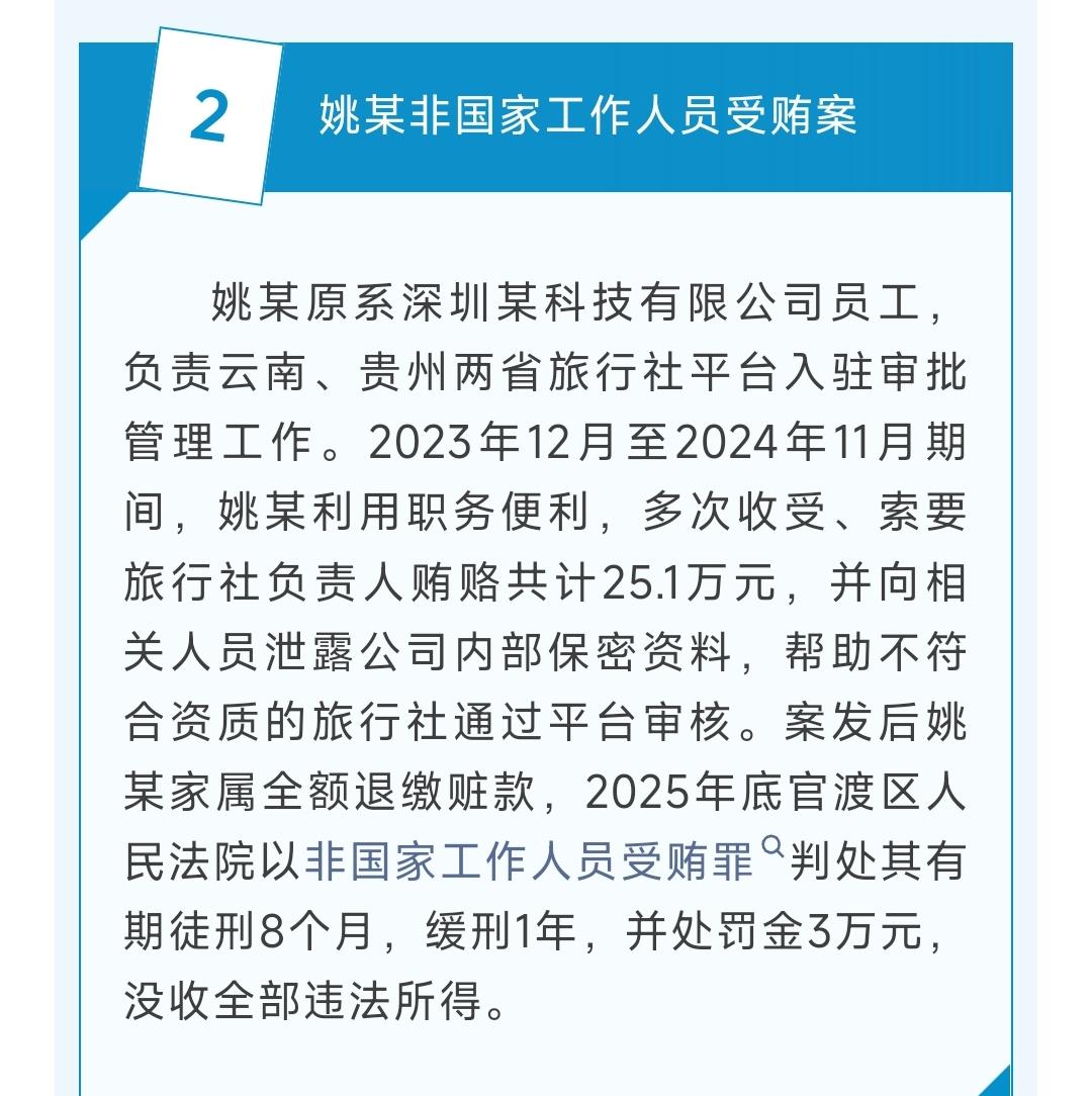 姚某原系深圳某科技有限公司员工，负责云南、贵州两省旅行社平台入驻审批管理工作。2