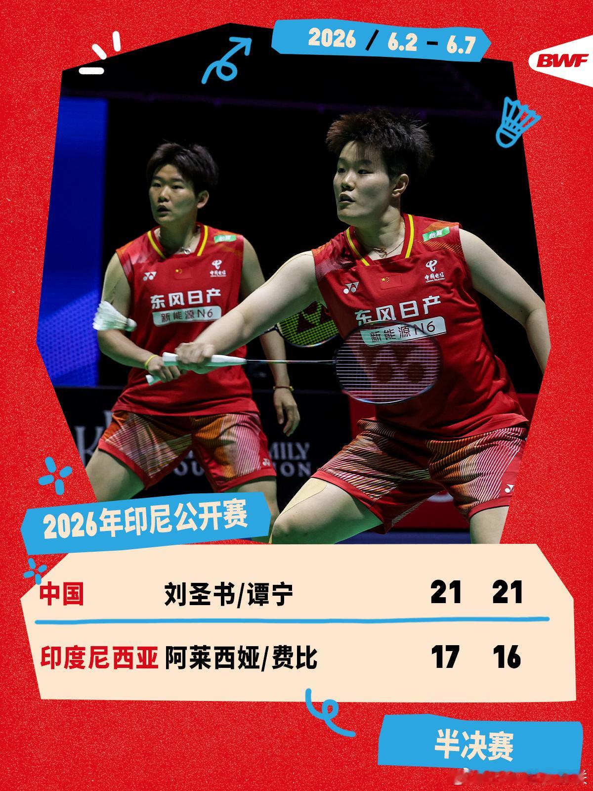 2026年印尼羽毛球公开赛 半决赛赛况🔥刘圣书/谭宁2-0阿莱西娅/费比圣坛组
