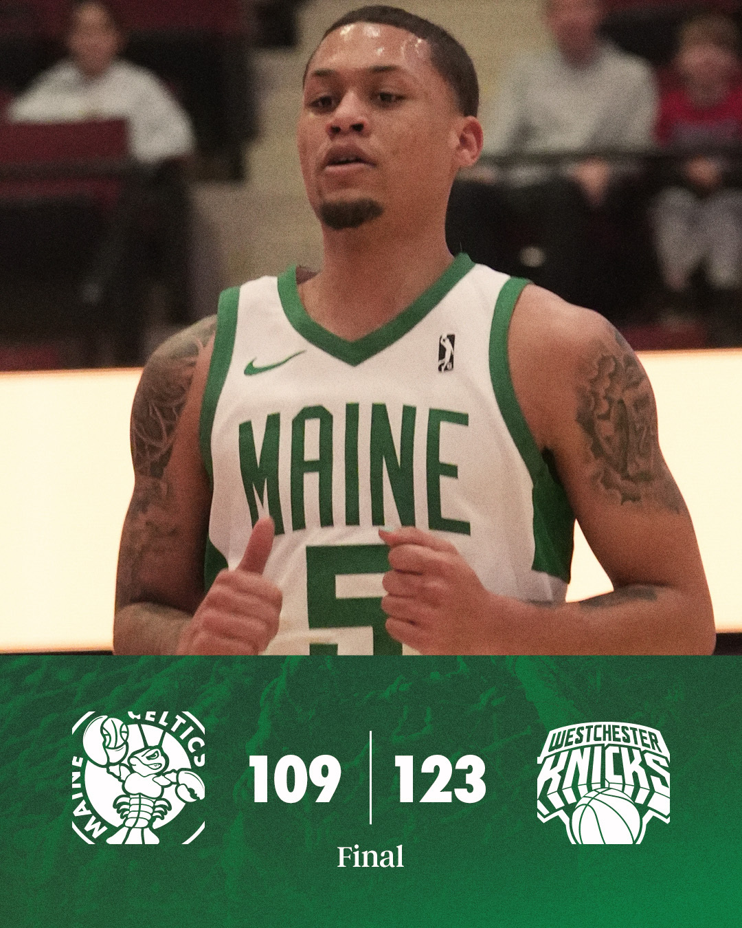 缅因州凯尔特人  109-123 …… 缅因州凯尔特人队客场负于韦斯特切斯特尼克