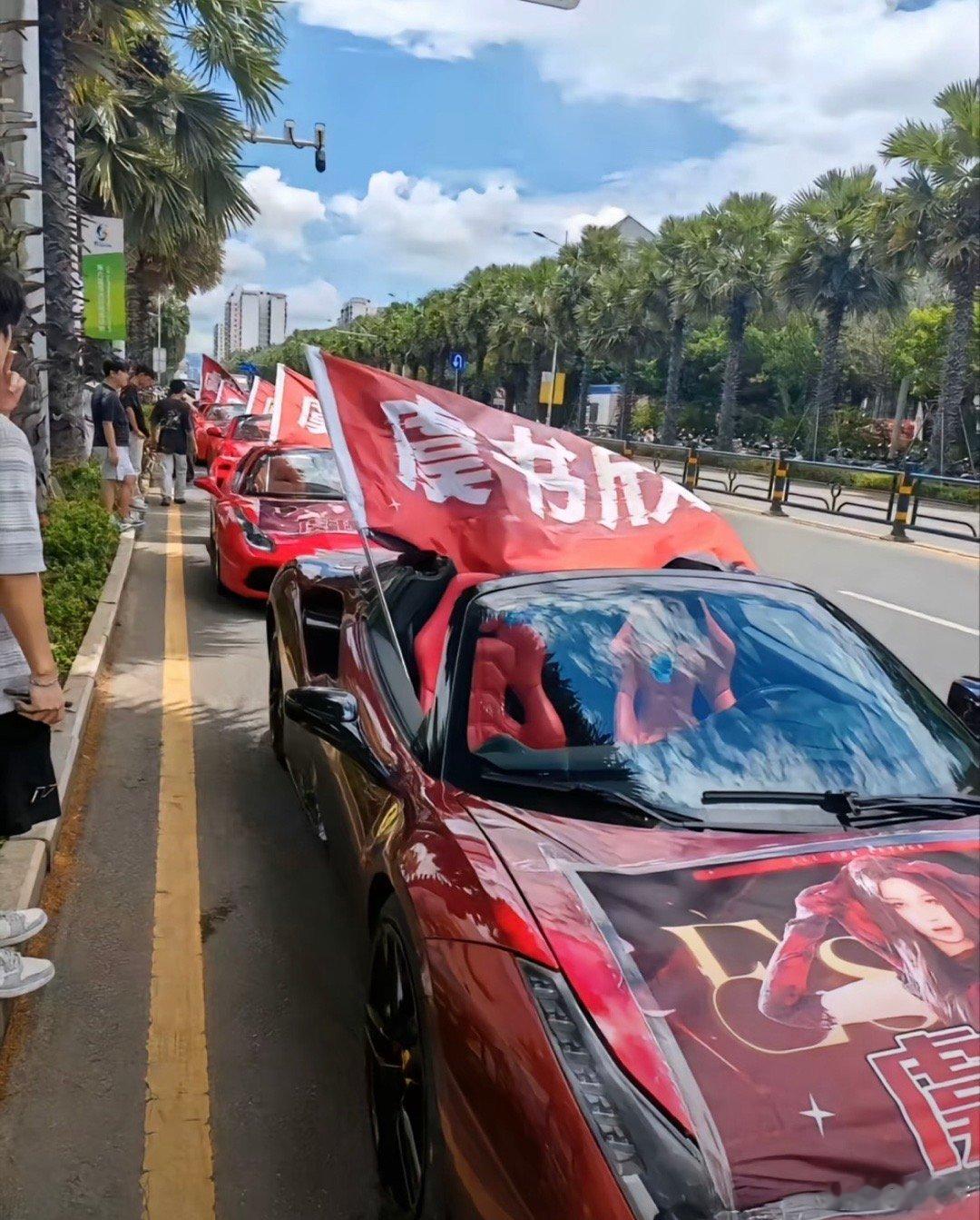 951的应援就是权威，6辆法拉利啊。。虞书欣粉丝法拉利车队应援 ​​​