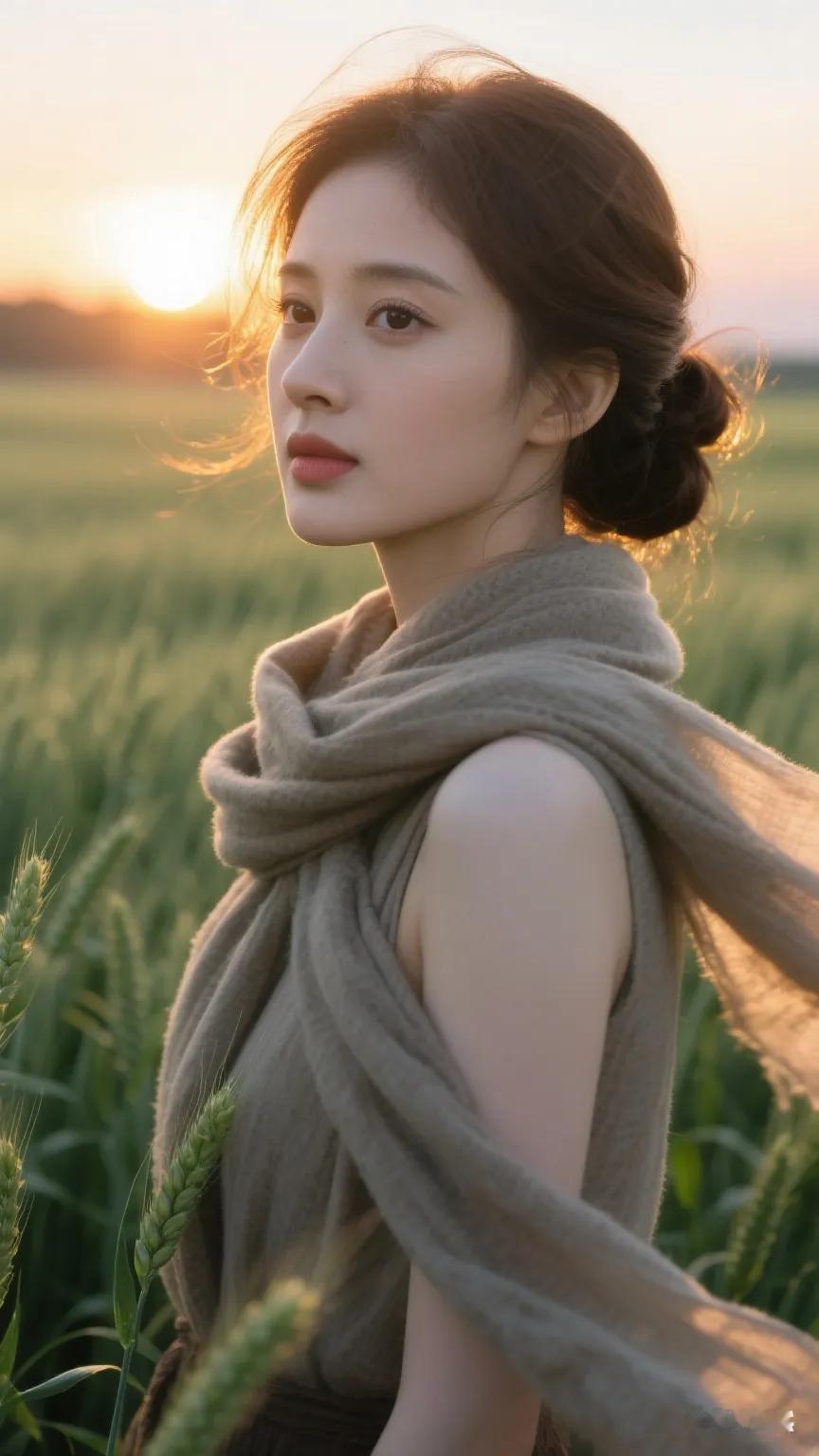 夕阳下的田野，自然之美夕阳风景照 夕阳风光 黄昏乡村风景 夕阳下美景 乡村落日夕