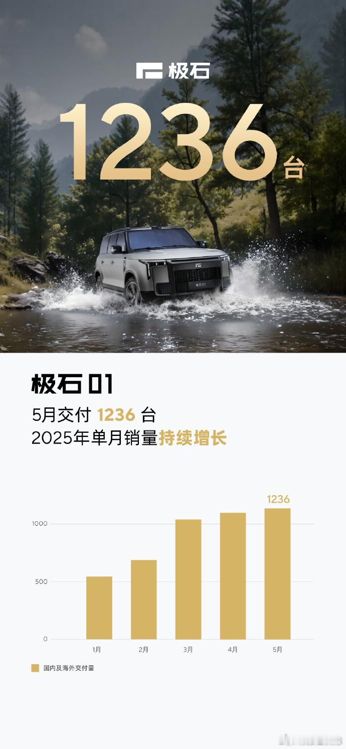 极石01 5月全球交付1236台5月31日，极石汽车发布，极石01 5月全球交付