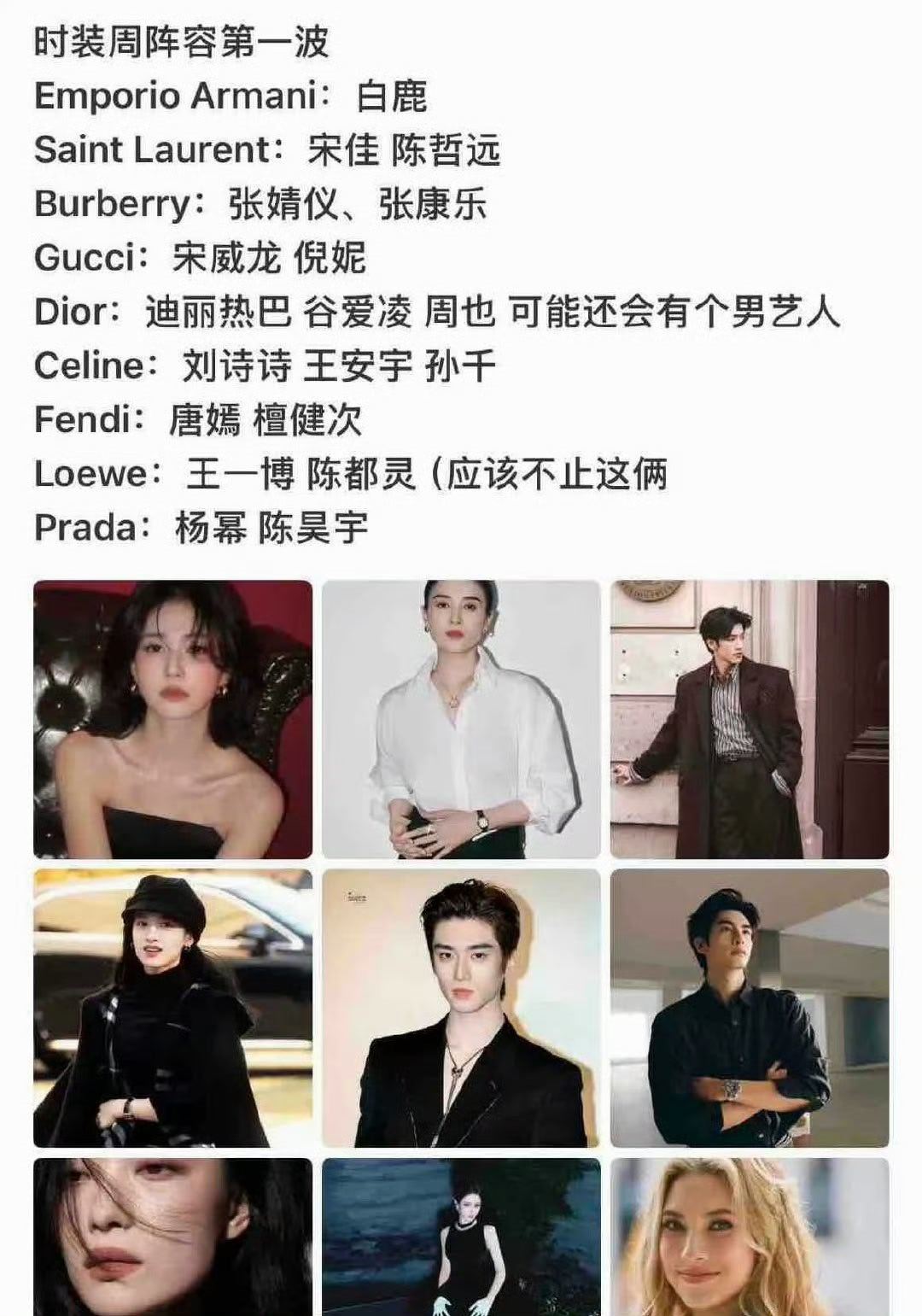 时装周第一波阵容时装周阵容第一波  时装周第一波阵容！白鹿 迪丽热巴 刘诗诗 唐