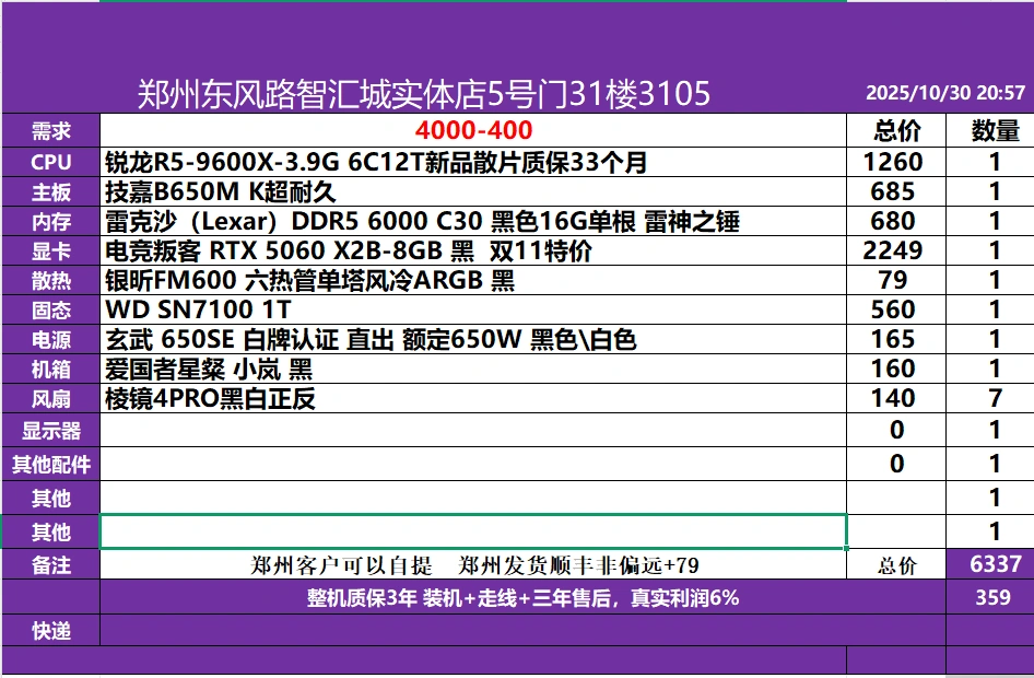 10月31号最新电脑配置