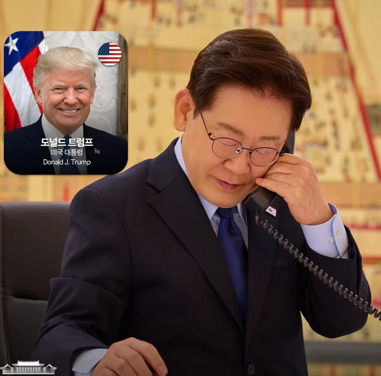 5月17日晚，韩国总统李在明通过社交媒体发文，透露他与美国总统特朗普通了电话。
