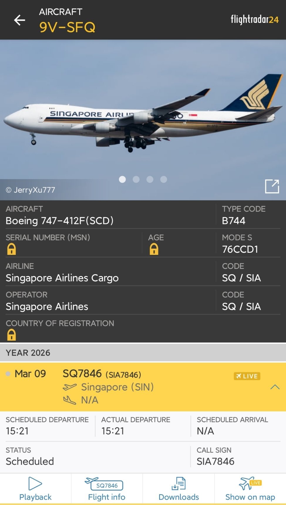 一架新加坡航空货运从墨尔本起飞～到新加坡经停后再次起飞（目的地不详）～不出意外是