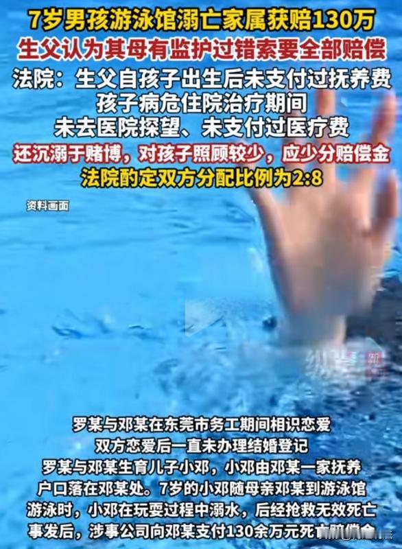 湖南衡阳，邓女士带7岁儿子小邓去游泳馆学游泳，期间因回复消息疏忽，儿子溺亡。游泳