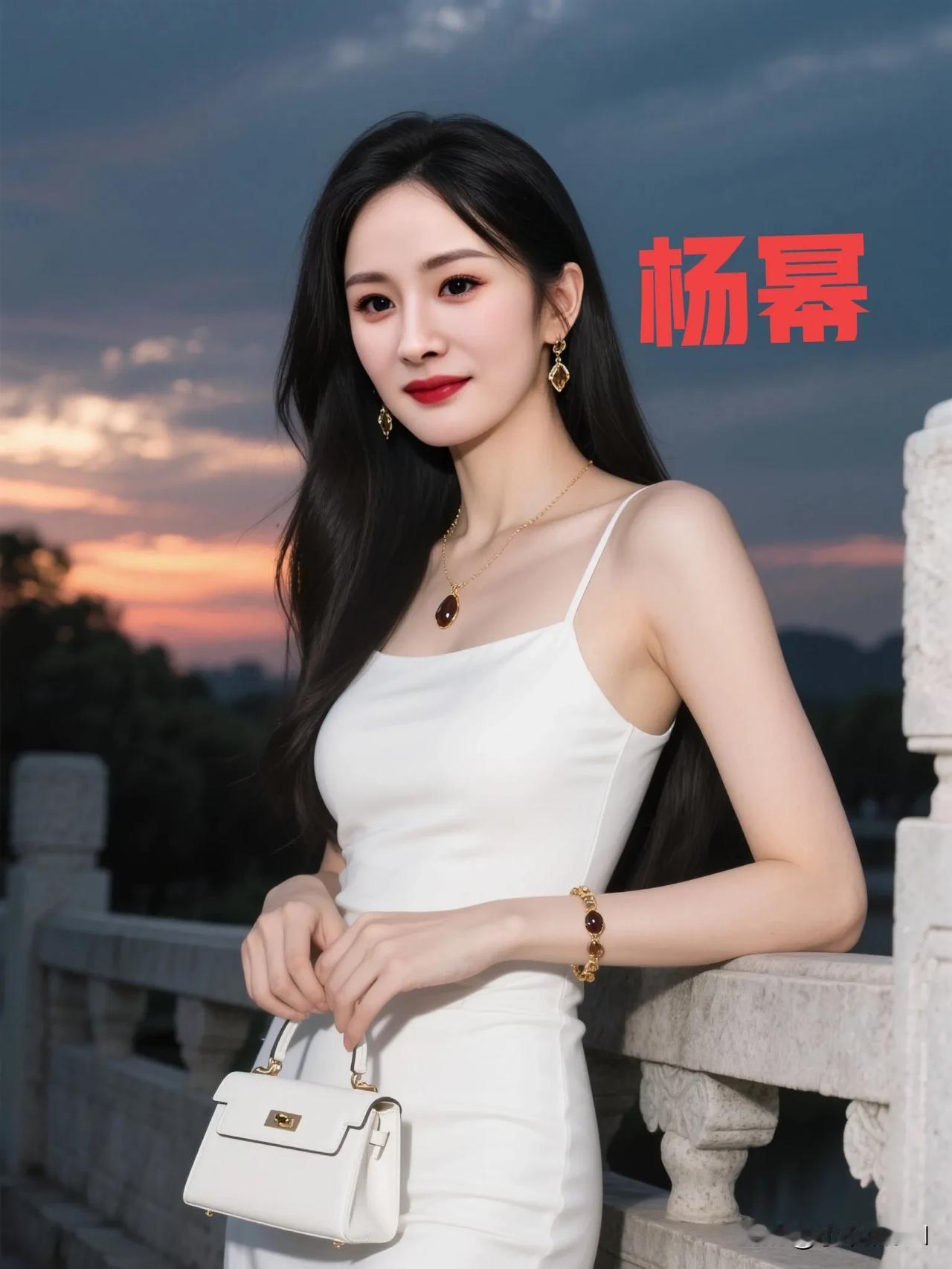 杨幂白色吊带裙气质优雅性感妩媚让人眼前一亮杨幂明星穿搭 杨幂 女明星 明星
