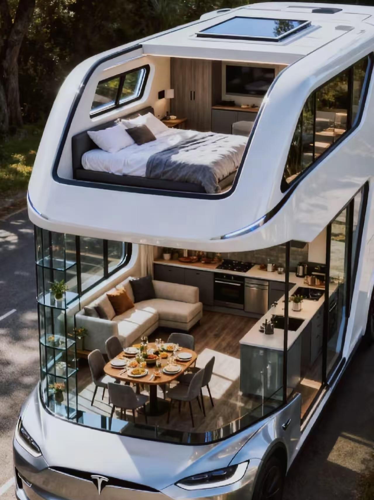 特斯拉的房车想象图，如果特斯拉房车就是这个样子，你会不会愿意买单？
很明显网友们