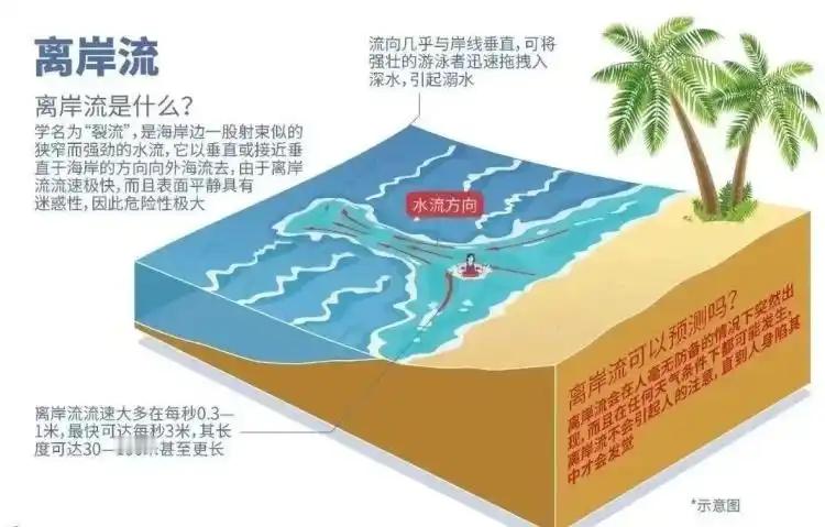 每天一条冷知识海边游玩为什么要警惕离岸流！离岸流是沿海岸垂直流向海洋的狭窄而强劲