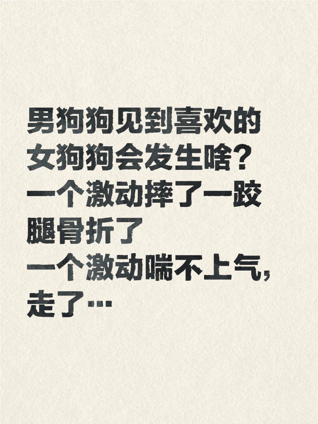 男狗狗见到喜欢的女狗狗会发生啥？ 一个激动摔了一跤腿骨折了 一个激动喘...