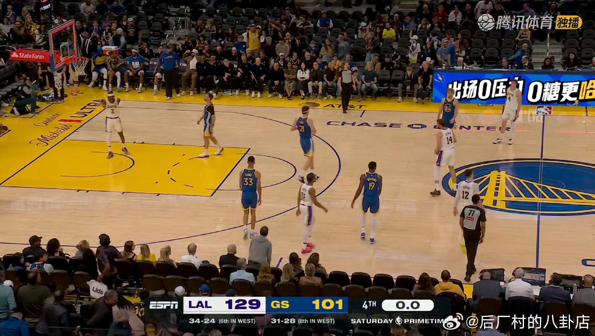 湖人129:101战胜勇士，太讷了！湖人vs勇士  cr：篮球之声 
