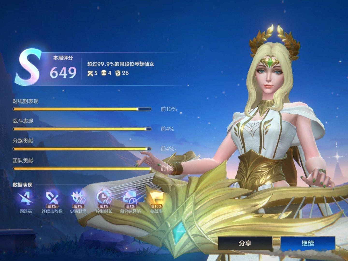 这就是琴女新赛季的强度嘛… 前期和防御塔一起拿下四杀，后期打团队友不掉血，新装备