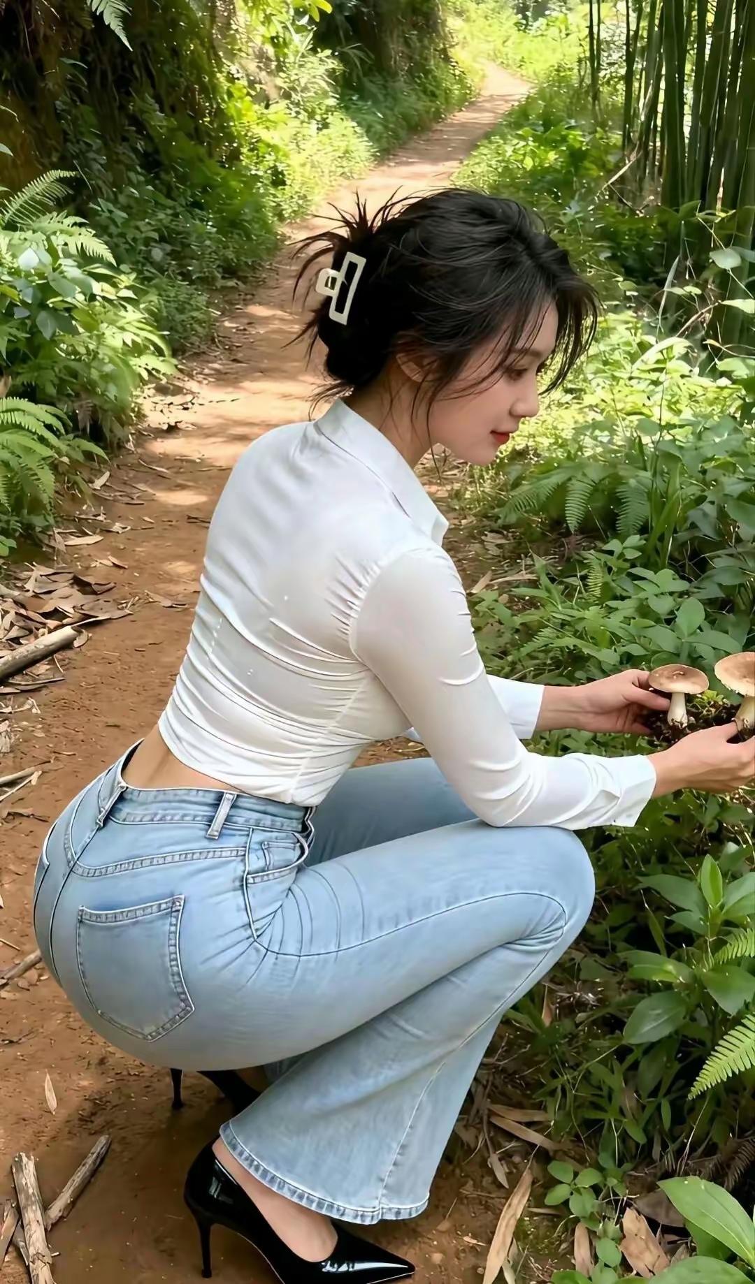 对联
上联：[作揖][作揖][作揖]；
下联：采蘑菇的姑娘。