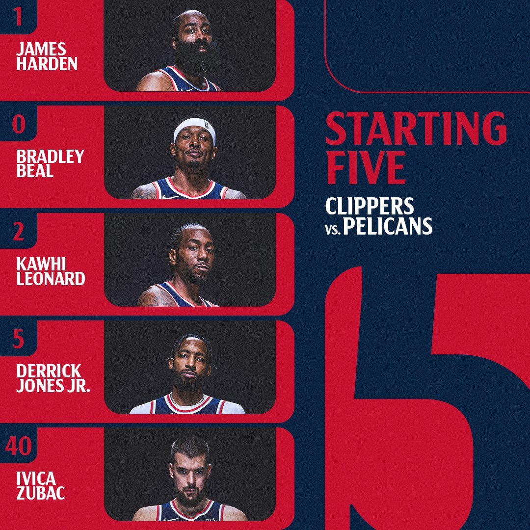 今日对战鹈鹕首发：哈登、比尔、卡、小琼斯、祖巴茨📺：717o点cc （复制到浏