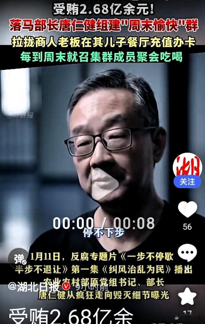 这个唐仁健贪污2•68亿，用酒瓶子砸懵企业老板，每年老板们轮楼为他庆生，听说留置