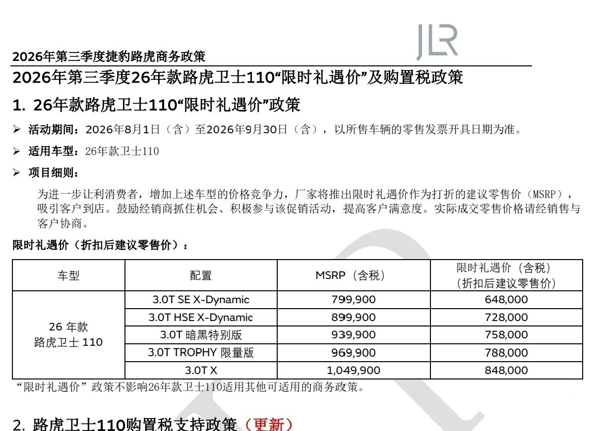 全国找车天塌了3.0T路虎卫士110一口价64.8万起！ 