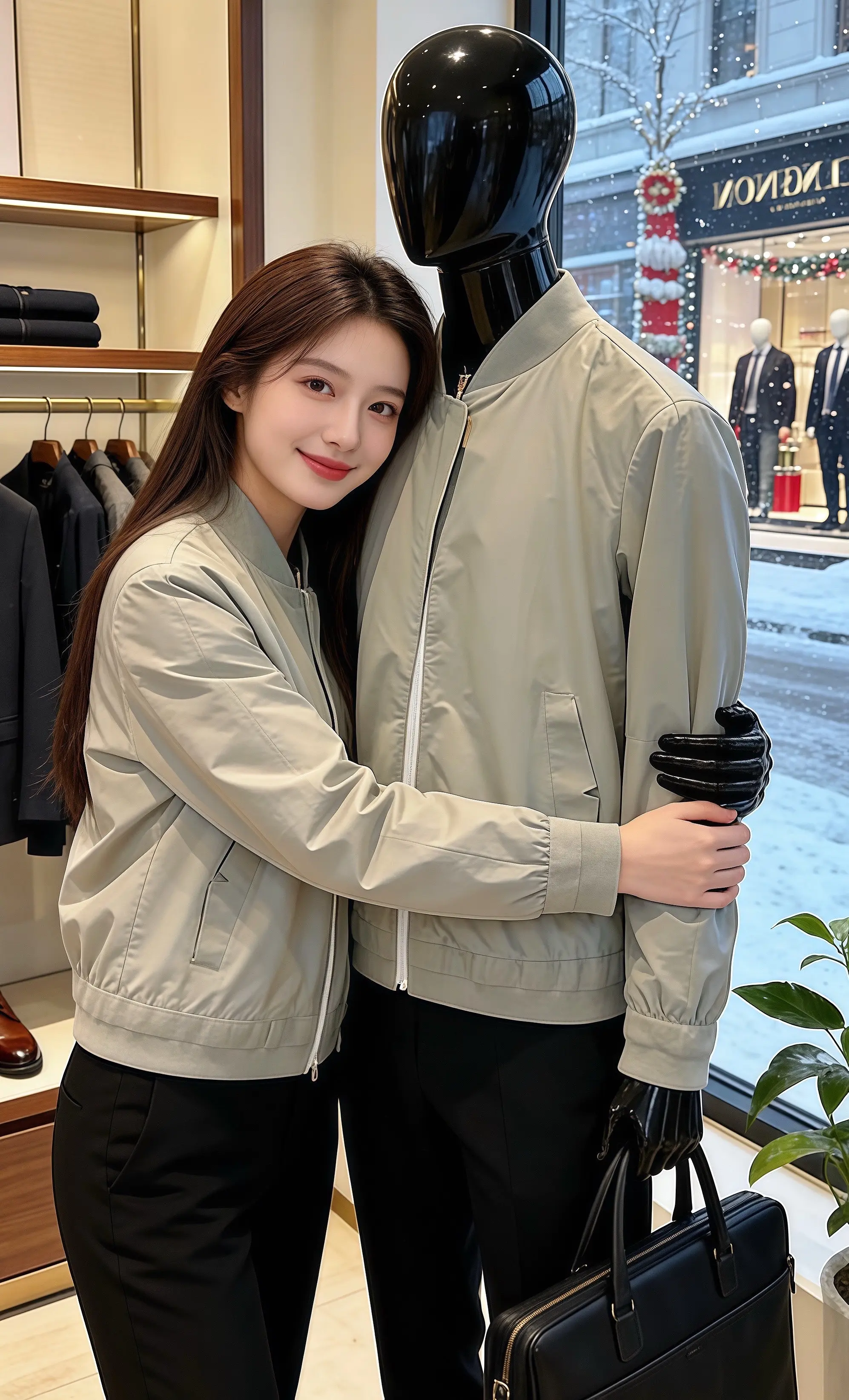 马年薄雪落在街面的午后，我在男装店的落地窗边撞见她，墨绿棒球领短外套一...