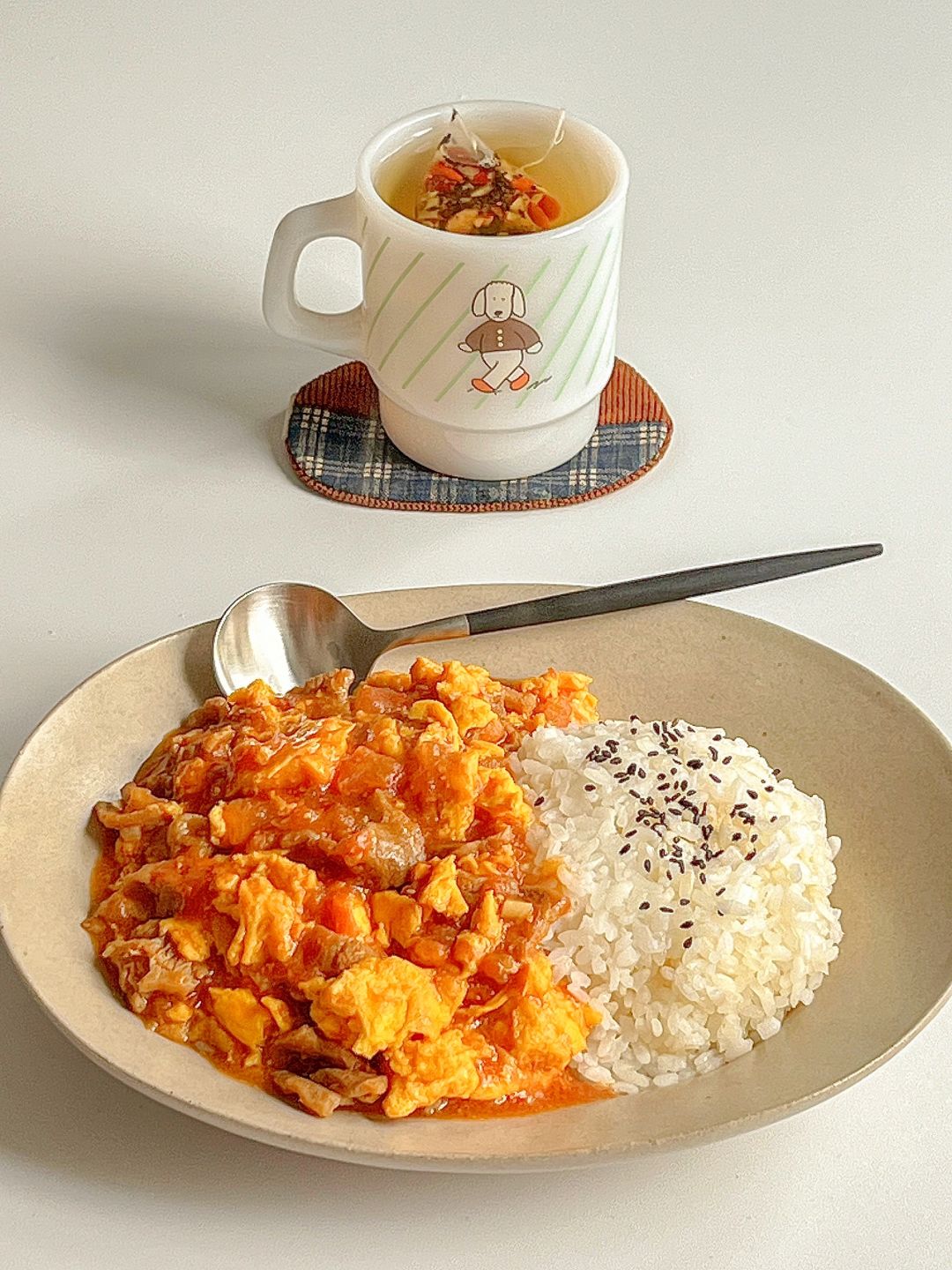 一人食｜番茄鸡蛋滑牛肉饭🍅