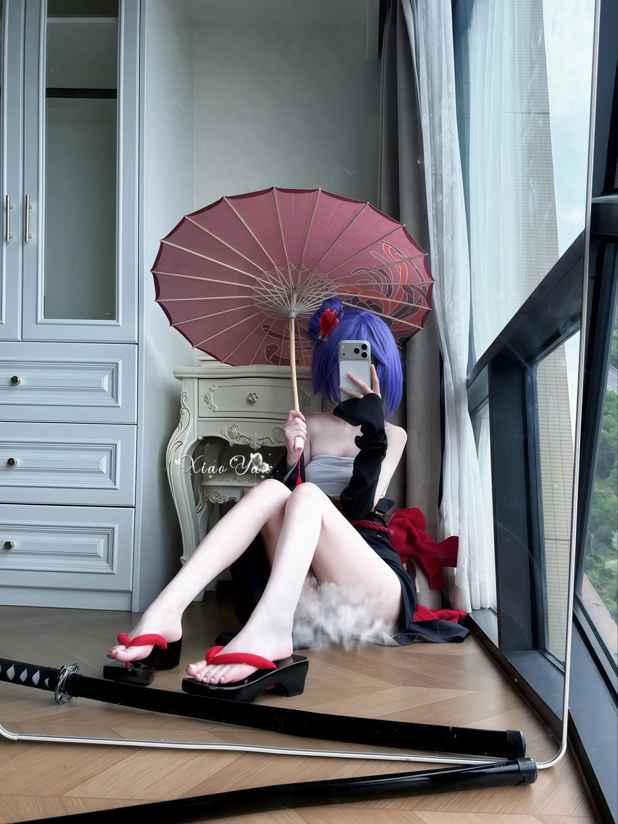 漂泊小南cos 对镜拍 cos试衣 黑蝶