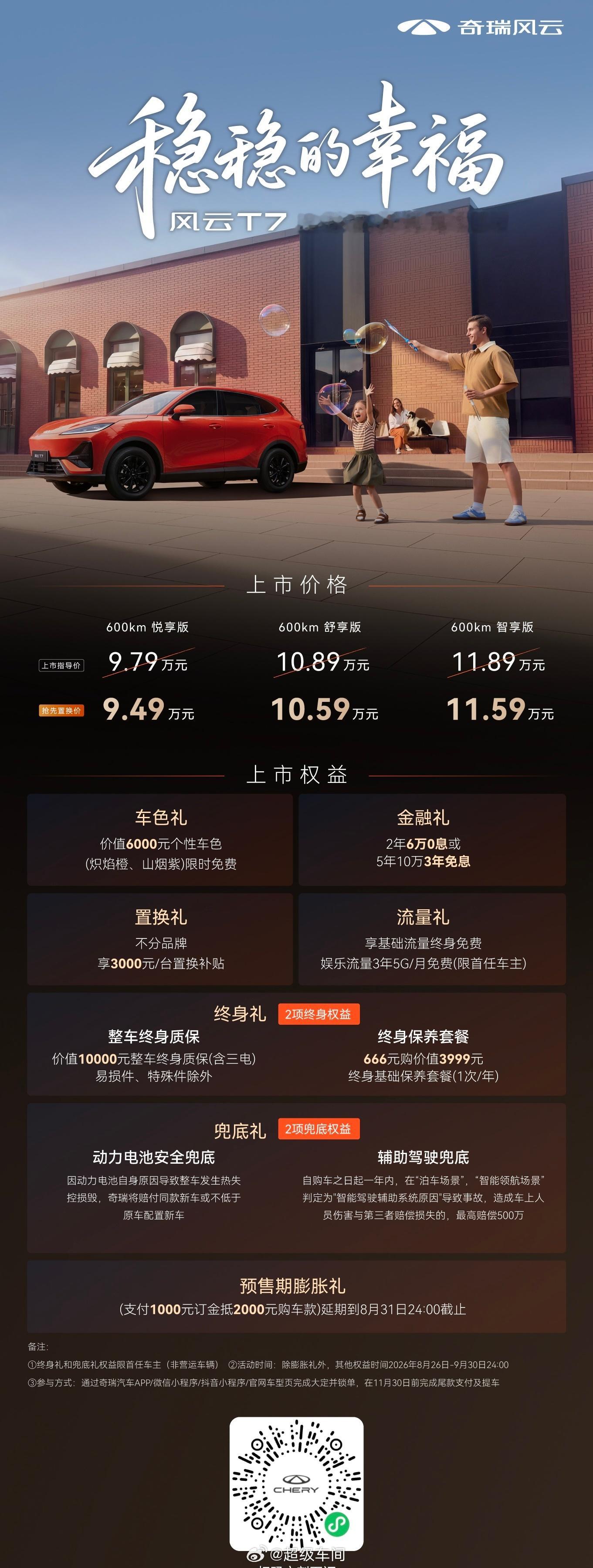风云 T7 正式上市了，这次给到的价格是9.79万～11.89万，抢先置换价只要