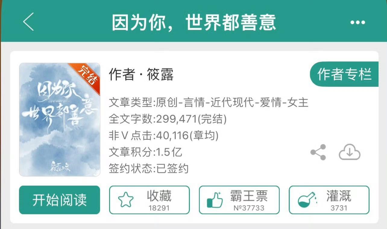 小说推荐：《因为你，世界都善意》 作者:筱露简评：女演员vs男医生，暗恋，久别重