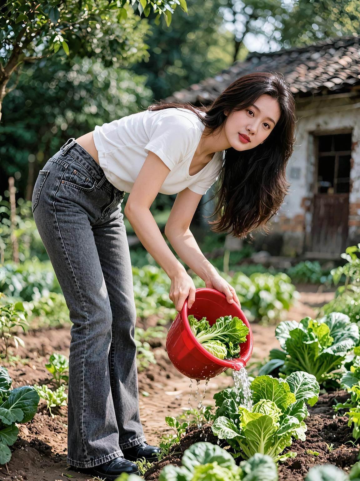 AI田园生活照 抖音ai创作 AI扩图 自然美景 甜系美女