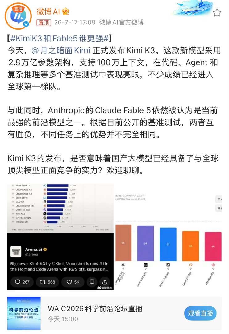 KimiK3和Fable5谁更强刷到Kimi K3发布的消息，第一反应是：又卷起