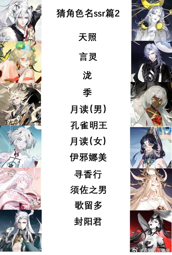 “屋屋来投稿一下自己拼的猜角色名表格！（SSR版）感觉网上搞阴阳师的表格有点少然