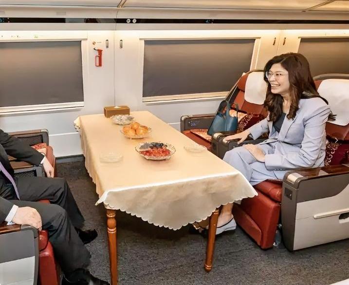 4月7日，郑丽文抵达大陆首日，乘坐城际高铁去南京。 
郑丽文首次乘坐大陆高铁。她