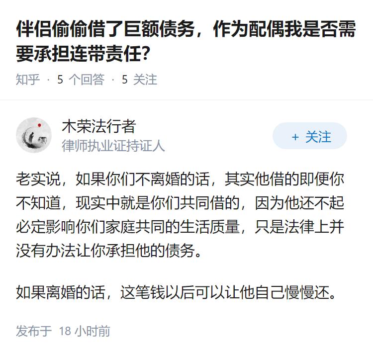伴侣偷偷借了巨额债务，作为配偶我是否需要承担连带责任？
