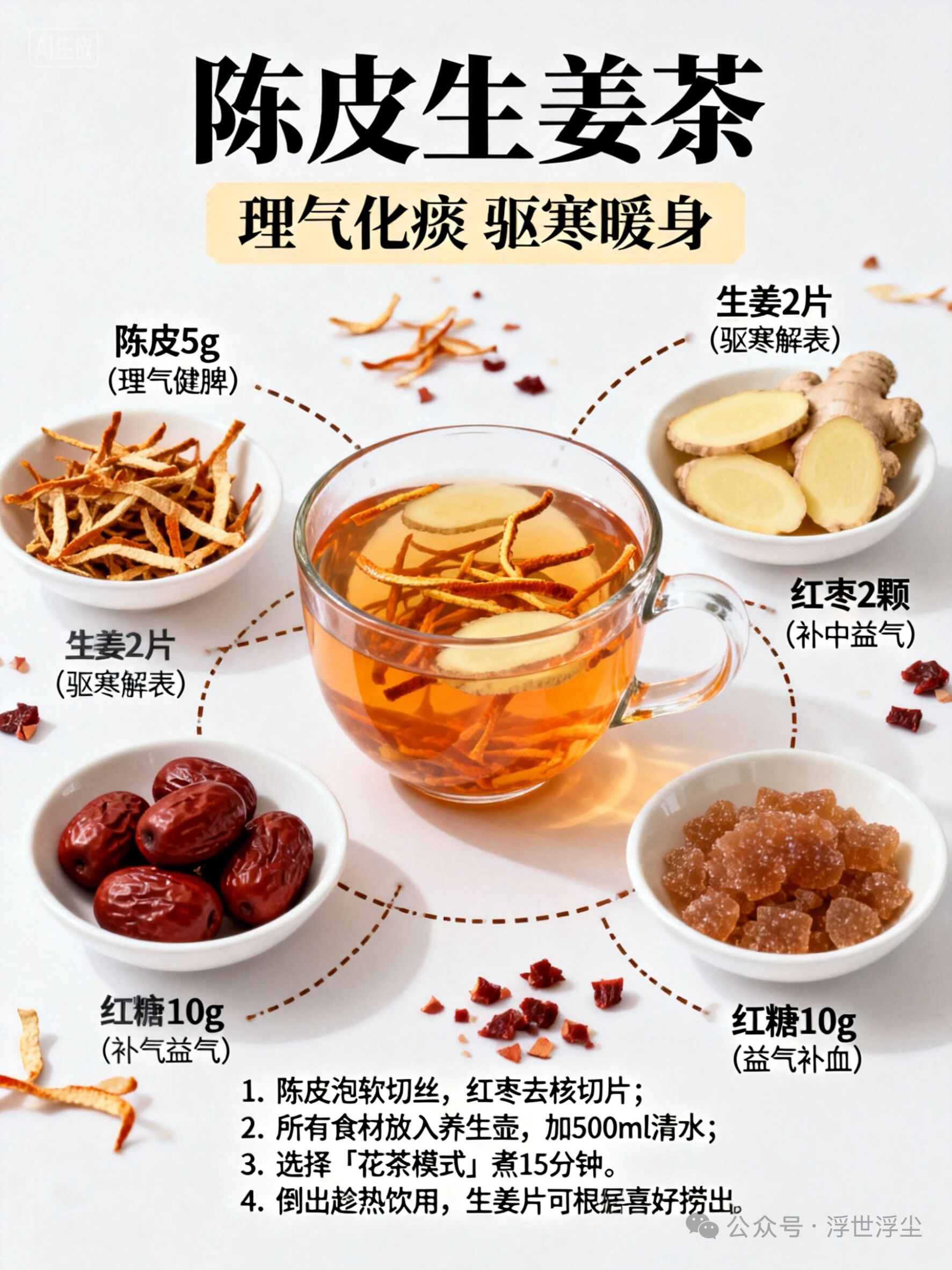 女生自制养生茶饮🍵【暖身茶｜女生必备理气茶】✨食材（1人份）：▫️陈皮5g（泡