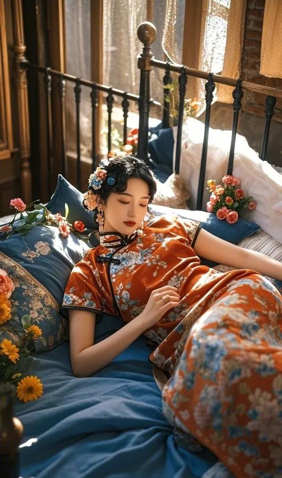 沉睡在花海中的古典美人，梦回古代的宁静时光。分享绝美佳人照 美人风雅动人 超美艺