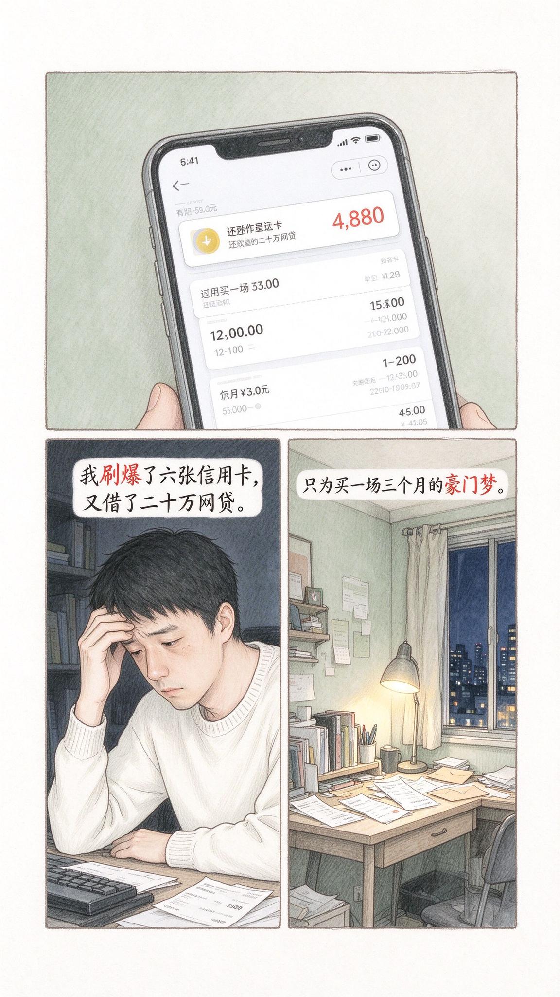 我刷爆 6 张信用卡，贷款 20 万，买了一场 3 个月的豪门梦。

这是国内情