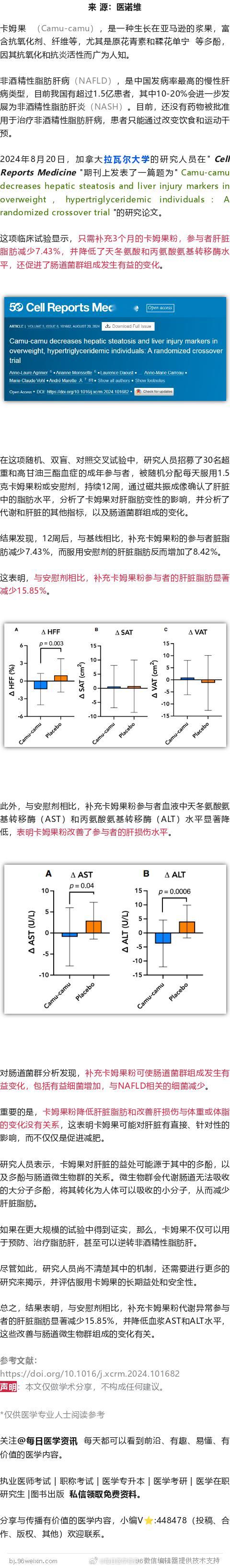 Cell子刊：这种水果，只需3个月，显著改善脂肪肝，并改善肝损指标2024年8月