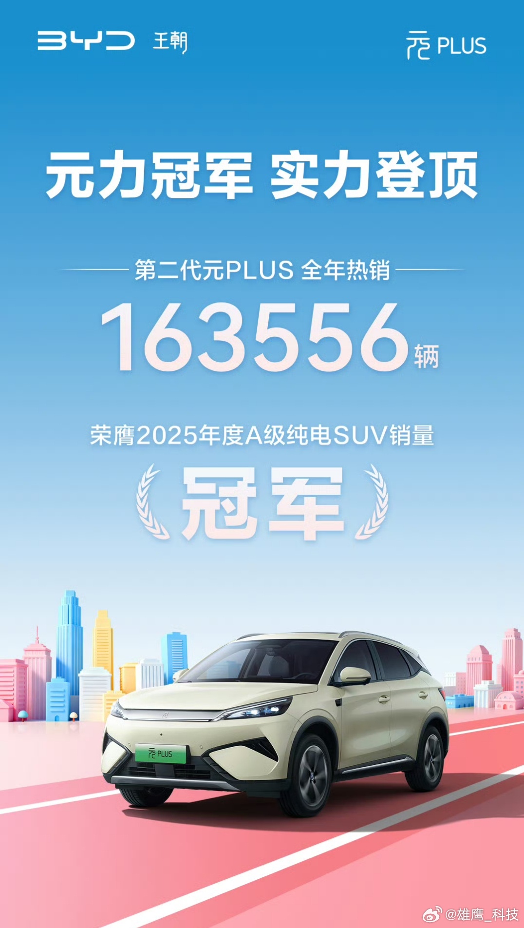比亚迪 可谓是元力十足，第二代元PLUS全年热销163556辆，获2025年度A