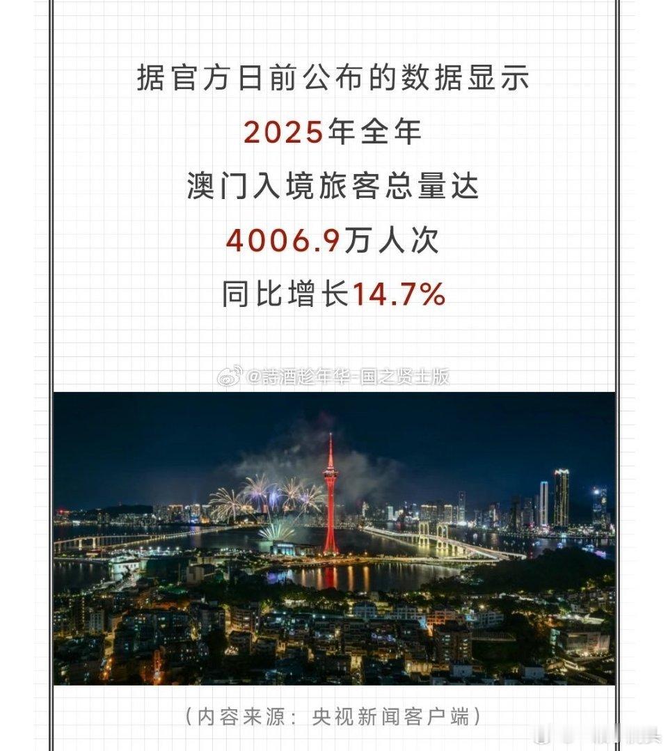 央一重播任嘉伦风与潮，还认证风与潮带动澳门旅游业，澳门入境人次同比增长14.7%