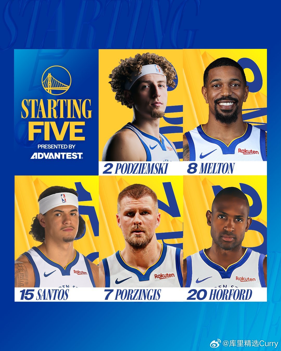 波神顶替格林来到勇士首次首发！！！这阵容有点大！勇士：波姐，梅尔顿，桑托斯，霍福
