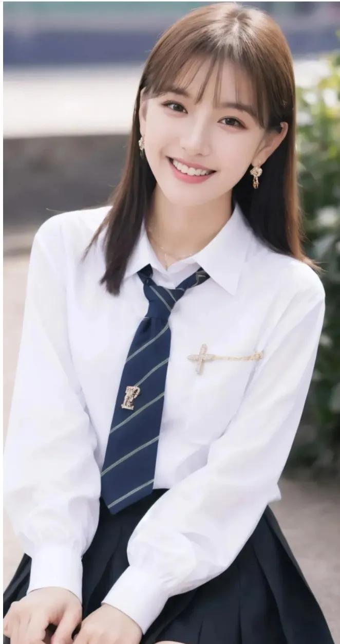 白衣蓝裙秀，青春正当时。青春永驻青春美女。