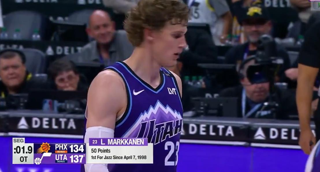 25-26赛季nba常规赛，爵士加时138-134险胜太阳，爵士队的马尔卡宁今天