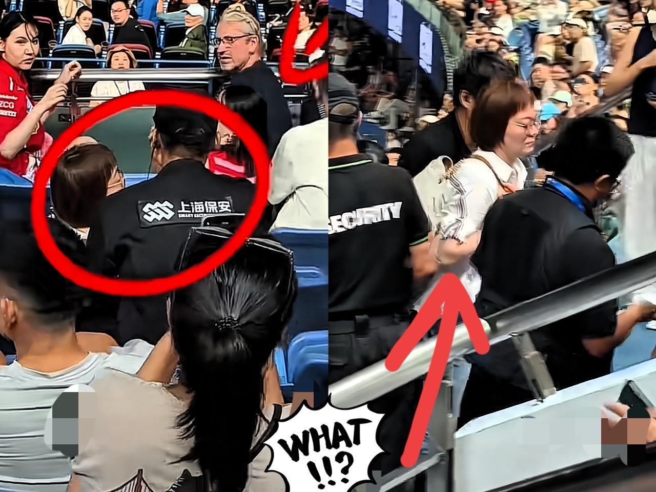 上海网球大师赛又有一名女士被驱逐出球场。

一名女士在场边大喊“东亚病夫”，直接