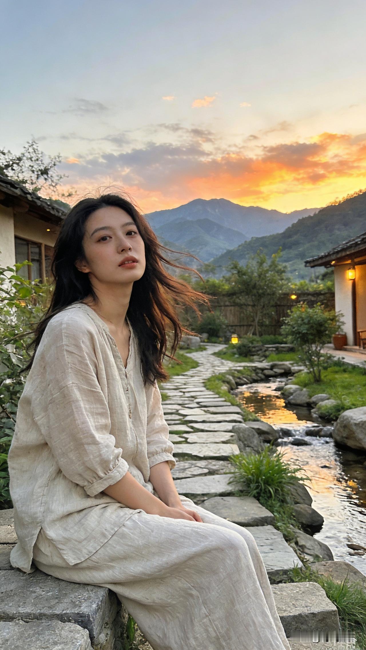 周五去山里的“溪云民宿”，老板在院门口的石板上写了句上联，说能对出意境的，免费住