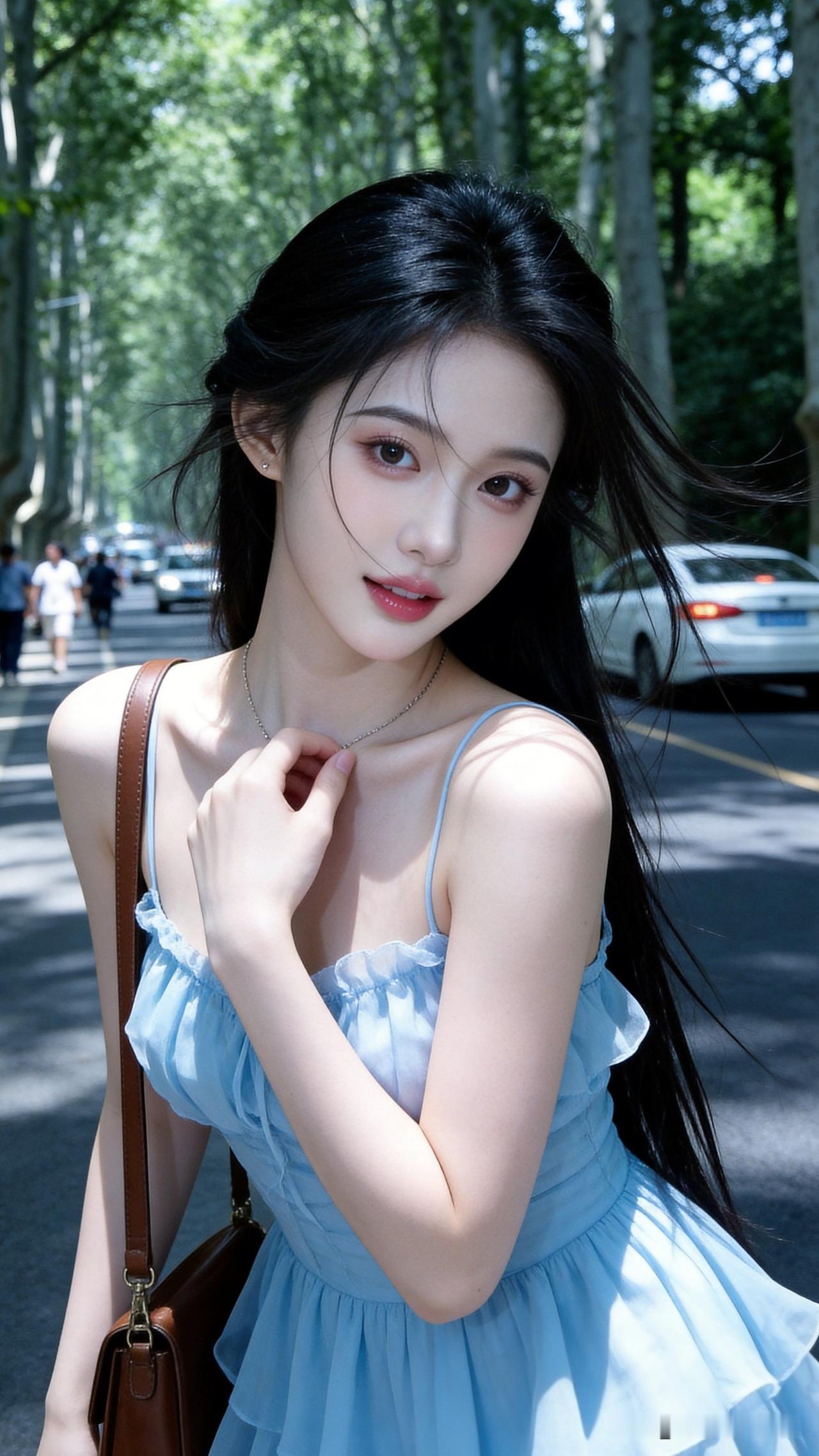 阳光下的蓝裙少女，清新自然，美不胜收！少女风写真照