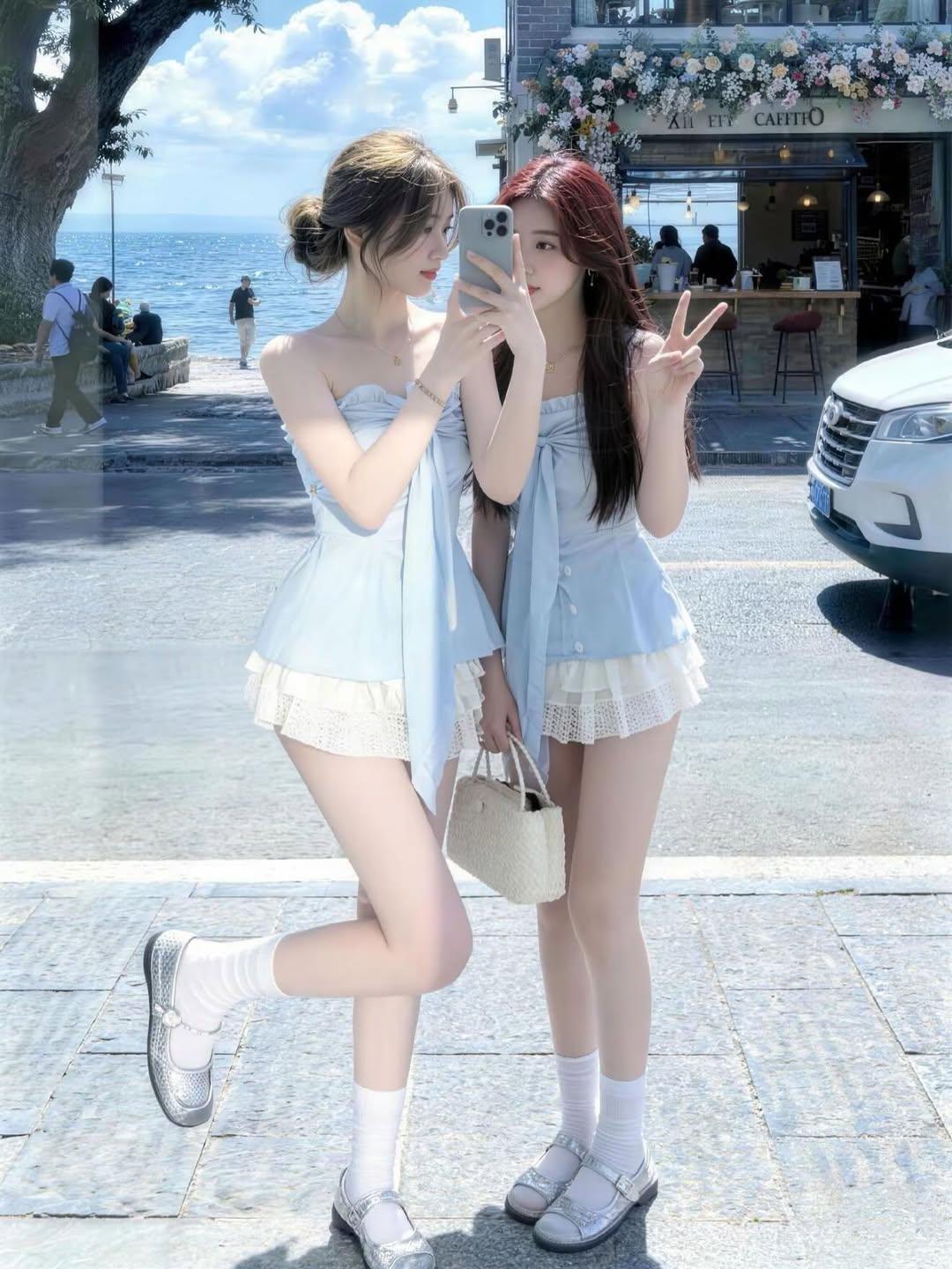 白月光+蓝月光的组合，又仙又出片
去海边玩的姐妹，一定要和闺蜜试试这样穿！