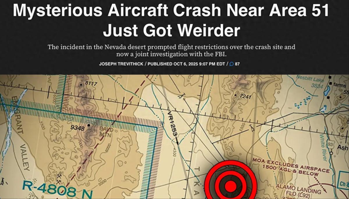 美国空军在内华达沙漠坠机，地点距51区仅20公里！现场被“神秘人”动过手脚，军方