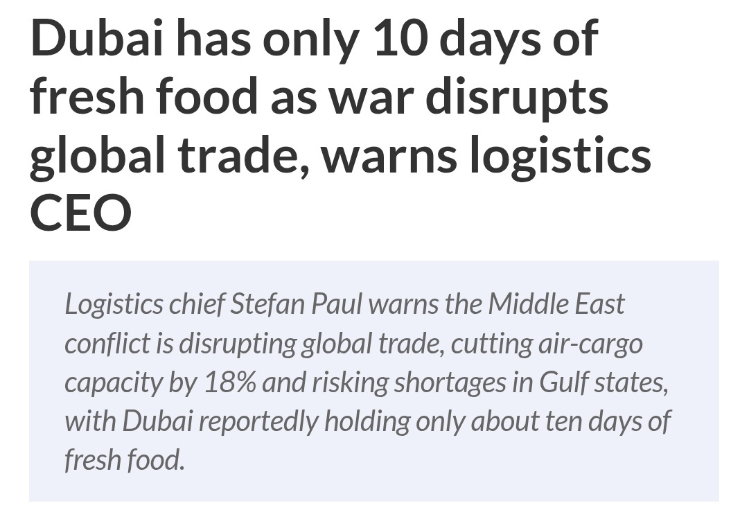 德国物流公司“德迅”（Kuehne + Nagel）的一位代表报告称，阿联酋迪拜