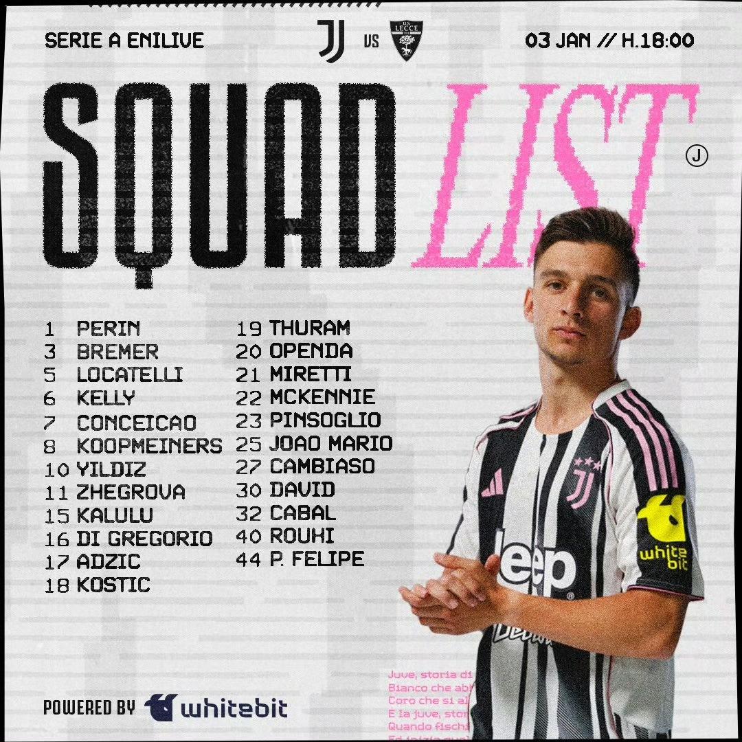 第18轮斑马军团主场迎战莱切23人大名单，孔塞桑回归。