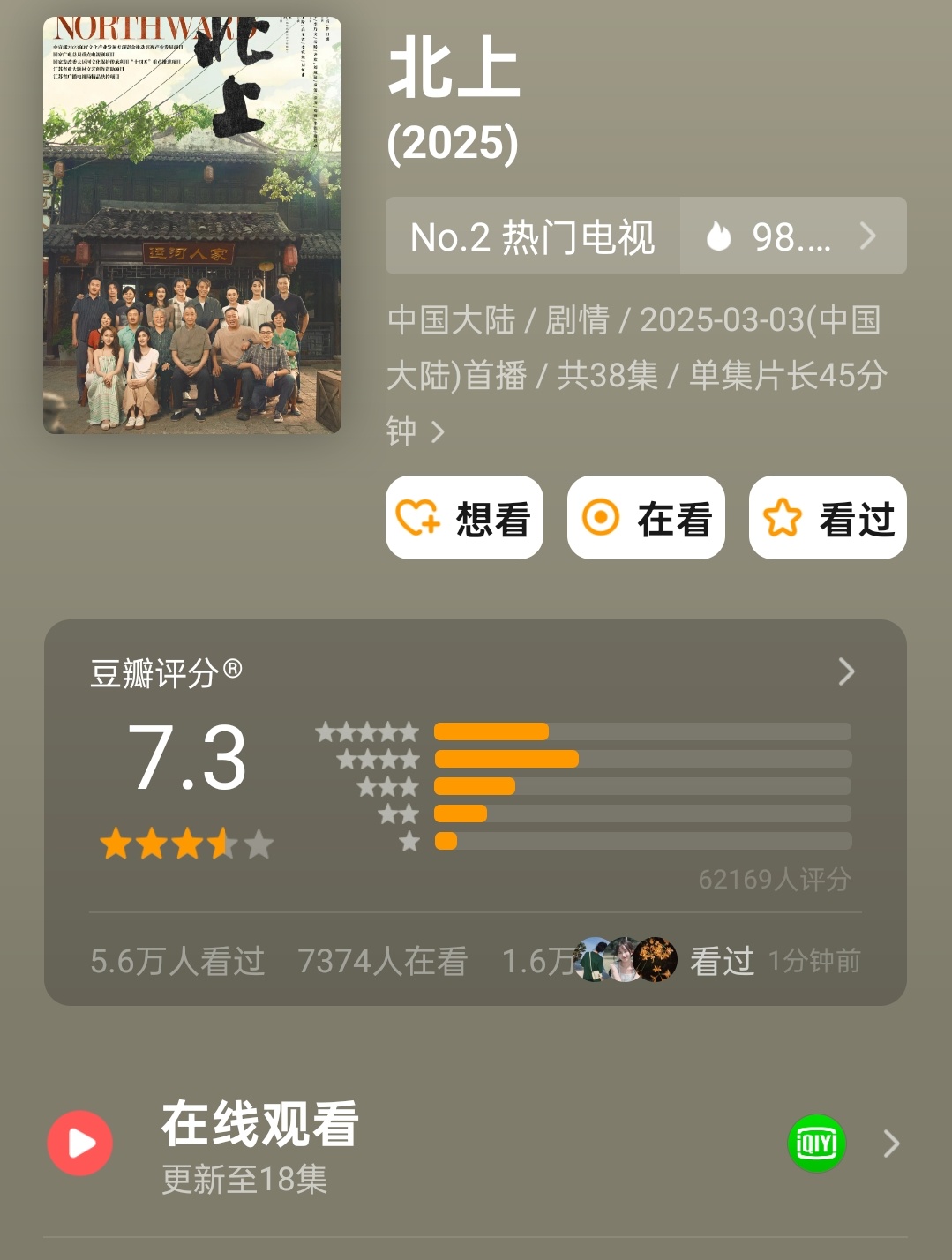 北上豆瓣开分7.3白鹿 欧豪《北上》豆瓣开分7.3，六万多人打分，高了还是低了？