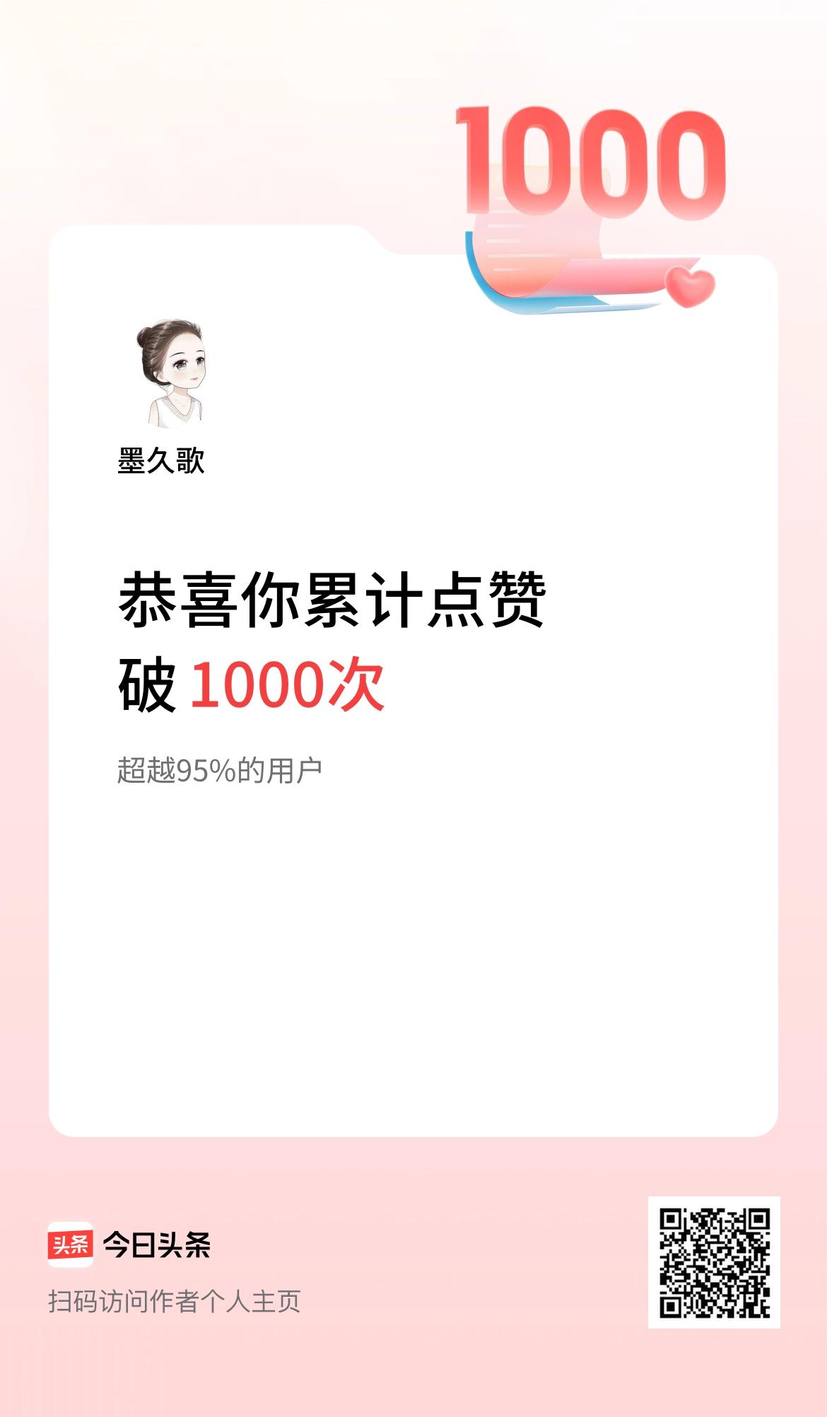 我在头条累计点赞破1000啦！